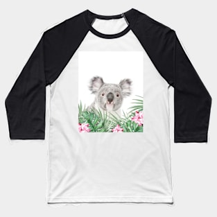 Koala, Tropical leaves and flowers, Animal, Nursery, Trendy decor, Interior Art Print Baseball T-Shirt